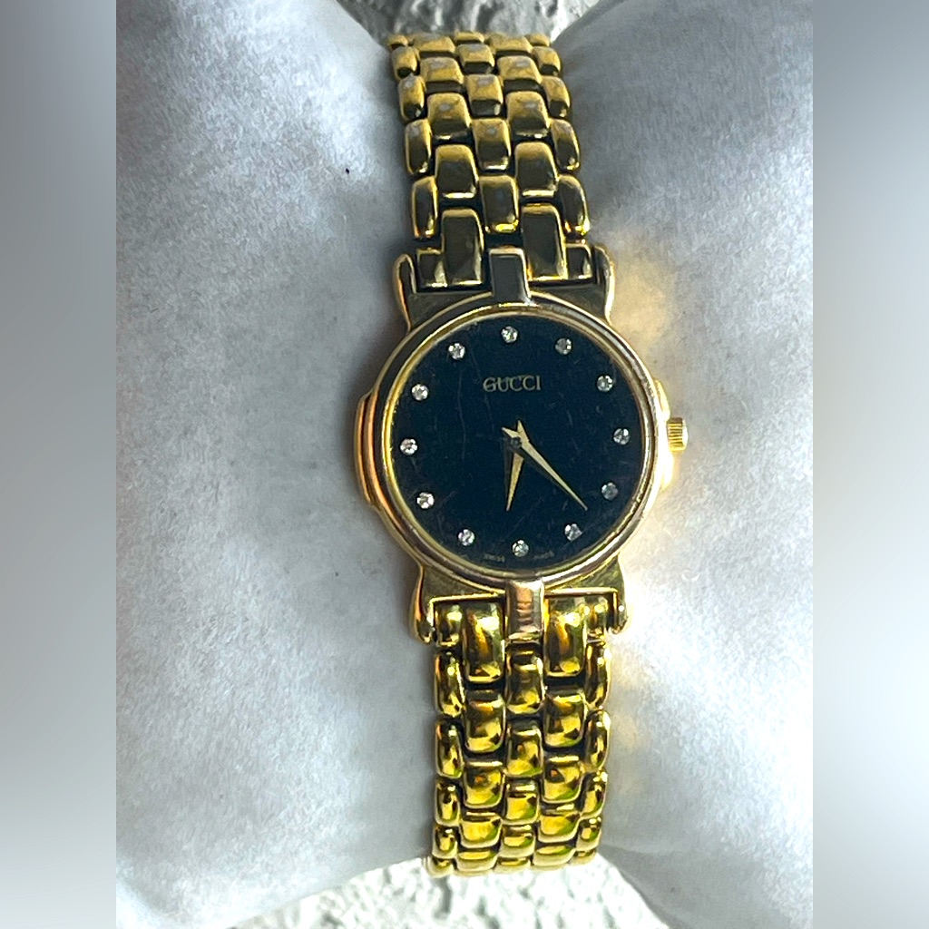 Gucci 3400l 18k Gold Plated Womens Watch With Diamond Markers